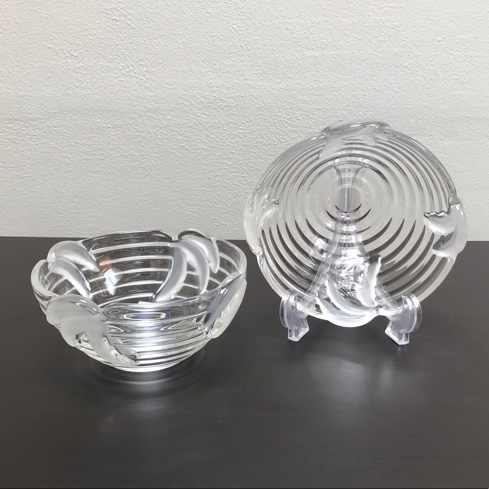 2 Pieces Set Vintage Crystal Clear Glass Bowls
